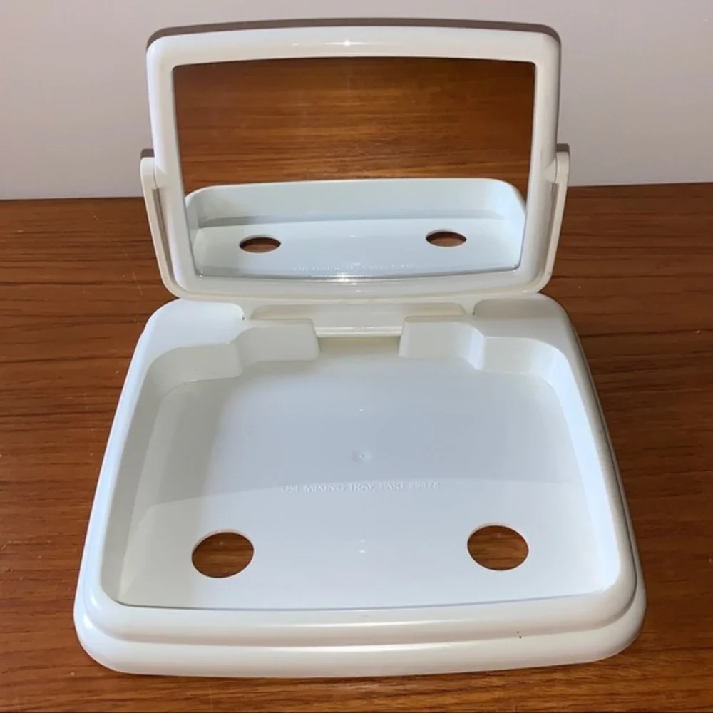 Mary Kay white tray/stand and compact mirror.